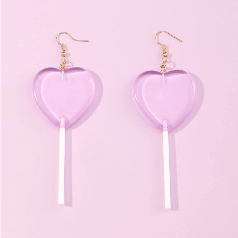 NWOT Purple Heart Lollipop Earrings
